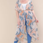 Short Sleeves Long-line Printed Mesh Open Cardigan