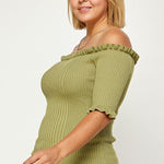 Plus Size Rib Knit Off Shoulder Short Sleeve Top