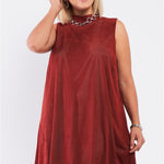 Plus Rust And Nude Illusion High Neck Swing Dress