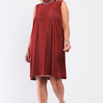 Plus Rust And Nude Illusion High Neck Swing Dress