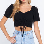 Elbow Slv Ruched Rib Knit Top