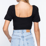 Elbow Slv Ruched Rib Knit Top