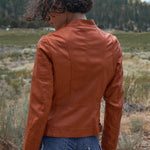 Rust Vegan Leather Long Sleeve Biker Jacket