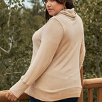 Plus Khaki High Cowl Neck Long Sleeve Rib Hem Sweater Top