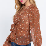 Ruffle Slv Peplum Print Woven Top