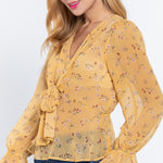 Ruffle Slv Peplum Print Woven Top