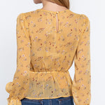 Ruffle Slv Peplum Print Woven Top