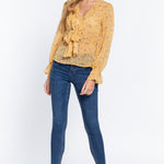 Ruffle Slv Peplum Print Woven Top