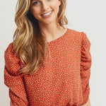 Smocked Band Top With Shirring Puff Sleeve