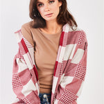 Red & Natural 90s Multi Plaid Oversized Button Down Mini Shirt Dress