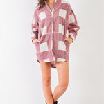 Red & Natural 90s Multi Plaid Oversized Button Down Mini Shirt Dress