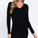 Long Slv V-neck Sweater Mini Dress