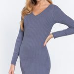 Long Slv V-neck Sweater Mini Dress