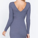 Long Slv V-neck Sweater Mini Dress
