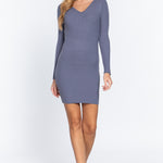 Long Slv V-neck Sweater Mini Dress