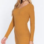 Long Slv V-neck Sweater Mini Dress