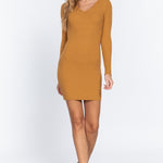 Long Slv V-neck Sweater Mini Dress