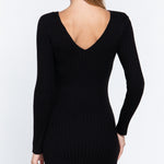 Long Slv V-neck Sweater Mini Dress