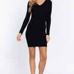 Long Slv V-neck Sweater Mini Dress