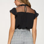 Lace Yoke Mock Neck Top