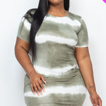 Plus Size Stripe Tie-dye Printed Midi Dress