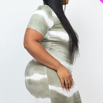 Plus Size Stripe Tie-dye Printed Midi Dress