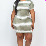 Plus Size Stripe Tie-dye Printed Midi Dress