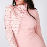 Faux Leather Tiered Long Sleeve Mesh Midi Dress