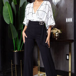 Square Print Woven Top Detailed Fashion Jumpsuit