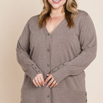Plus Size Solid Buttery Soft V Neck Button Up High Quality Two Tone Knit Cardigan
