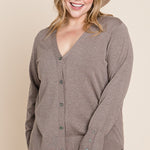 Plus Size Solid Buttery Soft V Neck Button Up High Quality Two Tone Knit Cardigan