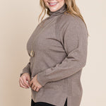 Plus Size High Quality Buttery Soft Solid Knit Turtleneck Two Tone High Low Hem Sweater