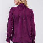 Violet Satin Long Sleeve Tie-neck Blouse Top