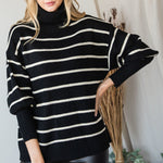 Heavy Knit Striped Turtle Neck Knit Sweater