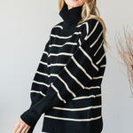 Heavy Knit Striped Turtle Neck Knit Sweater