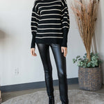 Heavy Knit Striped Turtle Neck Knit Sweater