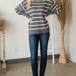 Heavy Knit Striped Turtle Neck Knit Sweater