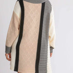 Oversized Multicolor Bouclé V-neck Pullover Sweater Dress With Side Slit