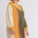 Oversized Multicolor Bouclé V-neck Pullover Sweater Dress With Side Slit