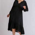 Split Neck Button Front Dolman Sleeve High Low Dress