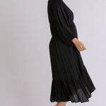 Split Neck Button Front Dolman Sleeve High Low Dress