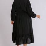 Split Neck Button Front Dolman Sleeve High Low Dress