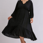Split Neck Button Front Dolman Sleeve High Low Dress