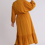 Split Neck Button Front Dolman Sleeve High Low Dress