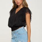 Surplice Smocking Waist Blouse
