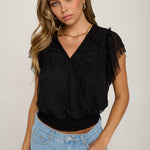 Surplice Smocking Waist Blouse
