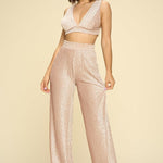 Crushed Velvet Plunging Neck Tank Top And High Waist Palazzo Pants Set