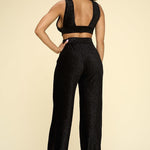 Crushed Velvet Plunging Neck Tank Top And High Waist Palazzo Pants Set