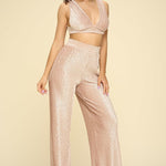 Crushed Velvet Plunging Neck Tank Top And High Waist Palazzo Pants Set