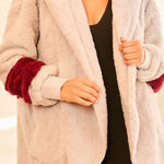 Color Block Long Sleeve Wool Hoodie Jacket With Pocket